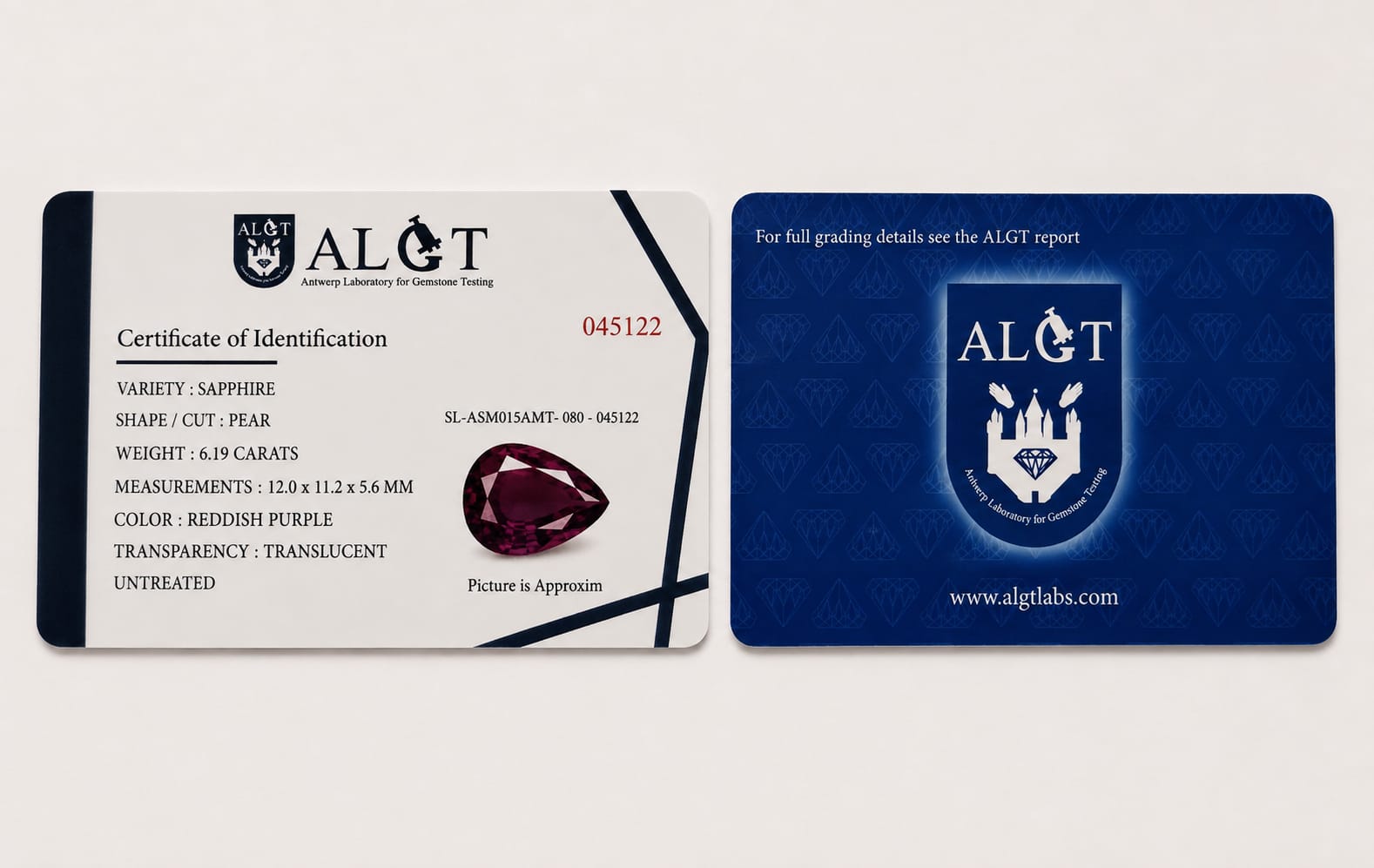 ALGT Certificate of Identification - Sapphire 045122